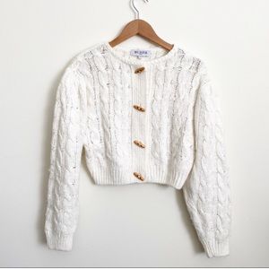 Musier Paris || Cable Knit V-Neck Toggle Button Cardigan 40 US 8 Ivory